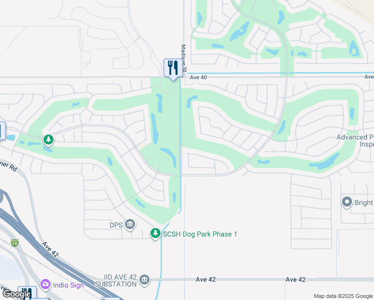map of restaurants, bars, coffee shops, grocery stores, and more near 81022 Avenida Lorena in Indio