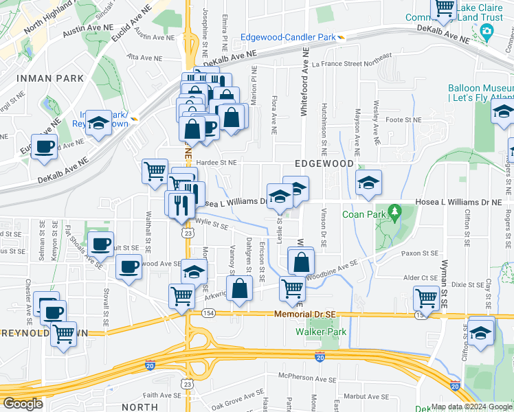 map of restaurants, bars, coffee shops, grocery stores, and more near 1303 Hosea L Williams Drive Southeast in Atlanta