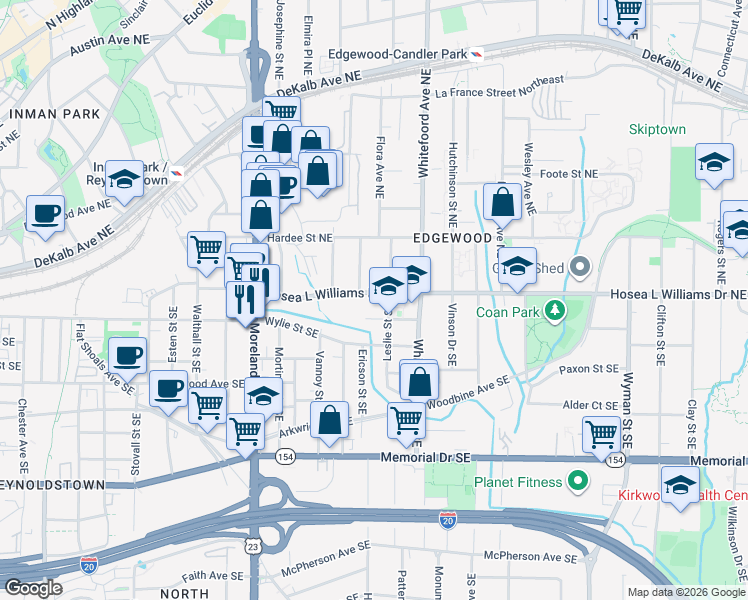 map of restaurants, bars, coffee shops, grocery stores, and more near 1337 Hosea L Williams Drive Northeast in Atlanta