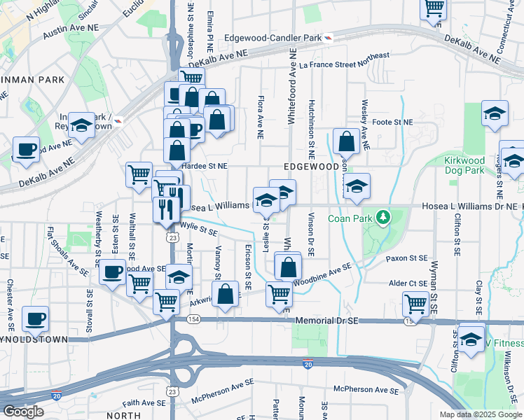 map of restaurants, bars, coffee shops, grocery stores, and more near 1337 Hosea L Williams Drive Northeast in Atlanta