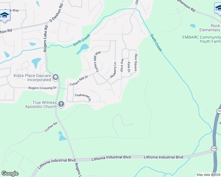 map of restaurants, bars, coffee shops, grocery stores, and more near 1314 Sandlewood Court in Lithonia