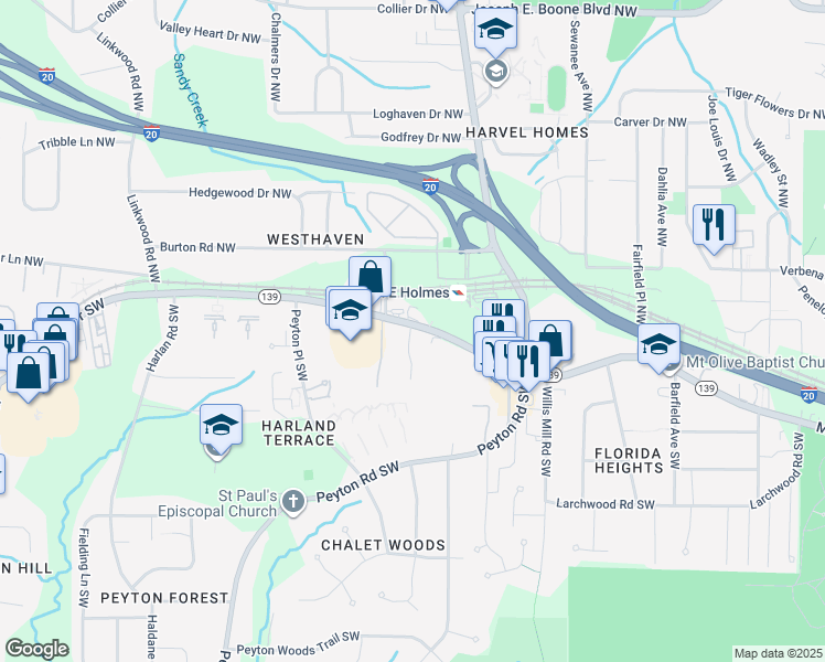 map of restaurants, bars, coffee shops, grocery stores, and more near in Atlanta