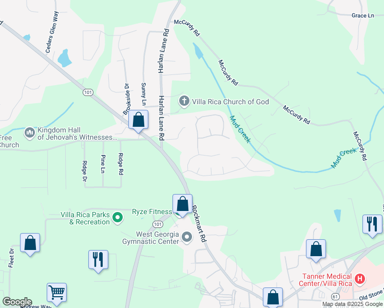 map of restaurants, bars, coffee shops, grocery stores, and more near 1008 Buckeye Lane in Villa Rica