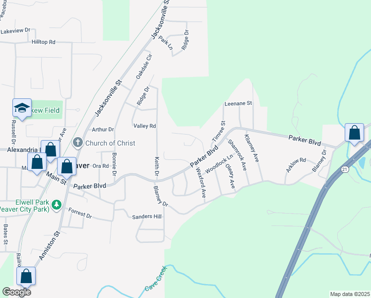 map of restaurants, bars, coffee shops, grocery stores, and more near 706 Breezeway Circle in Weaver