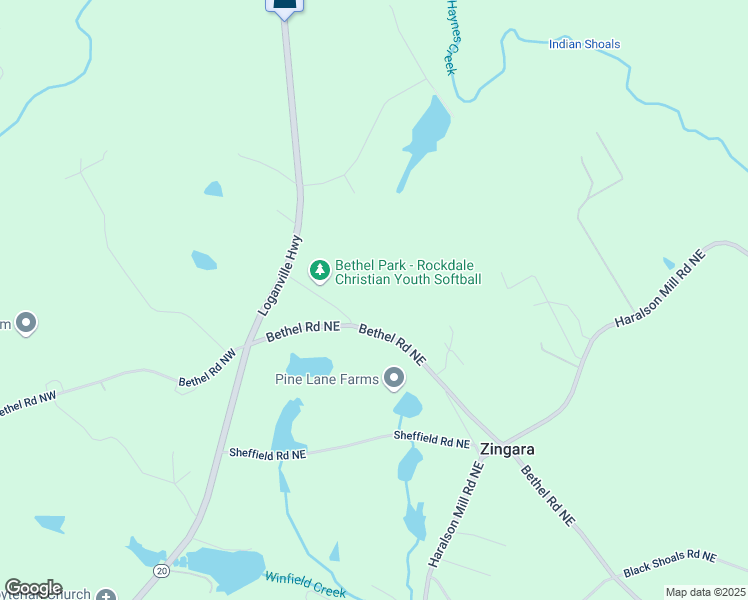 map of restaurants, bars, coffee shops, grocery stores, and more near 1950 Bethel Road Northeast in Conyers