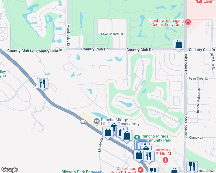 map of restaurants, bars, coffee shops, grocery stores, and more near 78 La Cerra Drive in Rancho Mirage