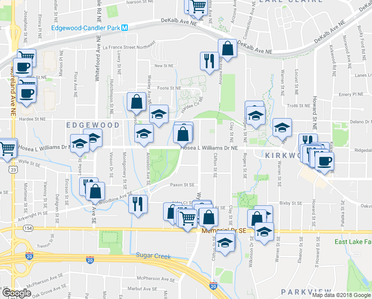 map of restaurants, bars, coffee shops, grocery stores, and more near 1625 Hosea L Williams Drive Northeast in Atlanta