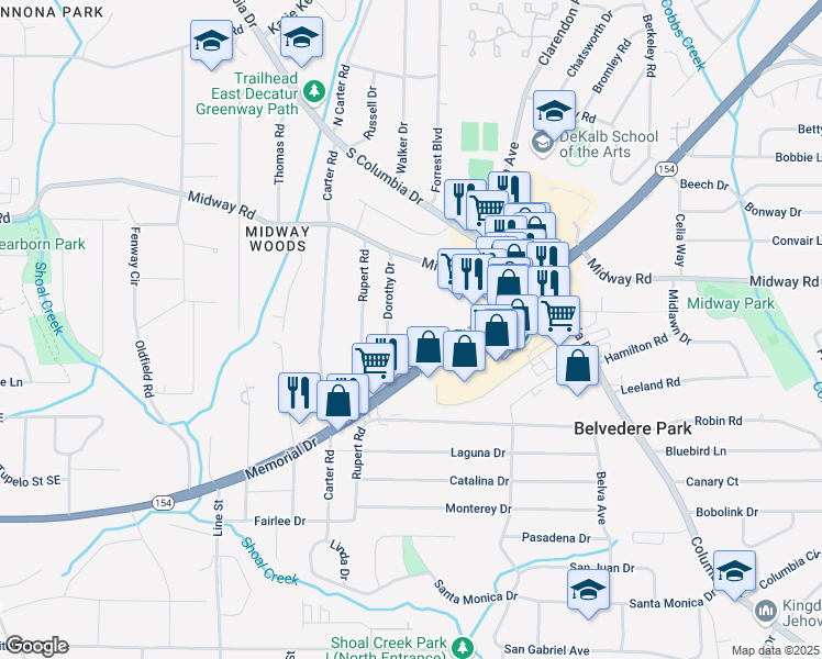map of restaurants, bars, coffee shops, grocery stores, and more near 3414 Memorial Dr in Decatur