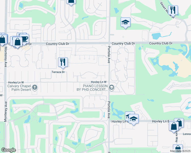 map of restaurants, bars, coffee shops, grocery stores, and more near 41713 Aventine Court in Palm Desert