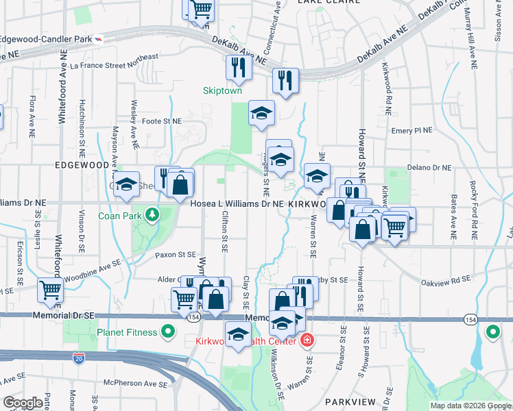 map of restaurants, bars, coffee shops, grocery stores, and more near 1761 Hosea L Williams Drive Northeast in Atlanta