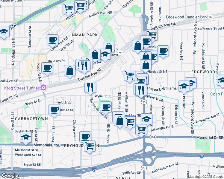 map of restaurants, bars, coffee shops, grocery stores, and more near 60 Moda Lane in Atlanta