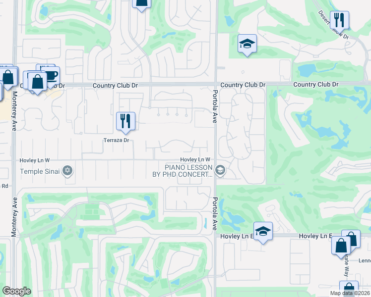 map of restaurants, bars, coffee shops, grocery stores, and more near 41733 Aventine Court in Palm Desert