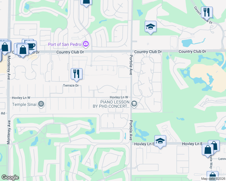 map of restaurants, bars, coffee shops, grocery stores, and more near 41733 Aventine Court in Palm Desert