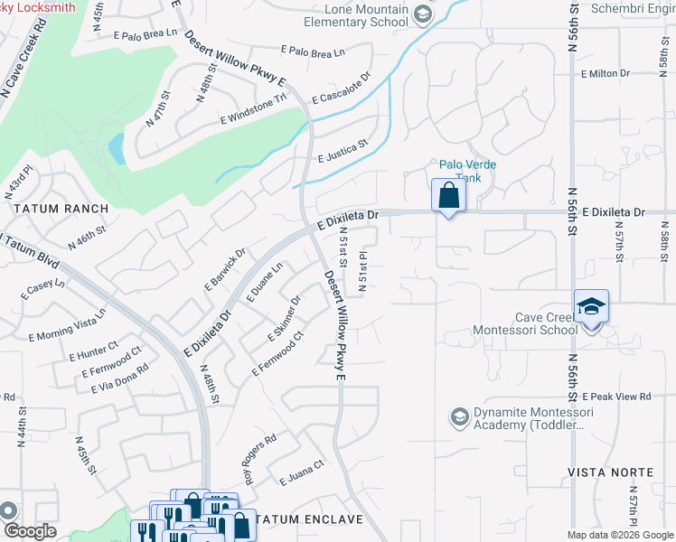 map of restaurants, bars, coffee shops, grocery stores, and more near 29430 North 51st Street in Cave Creek