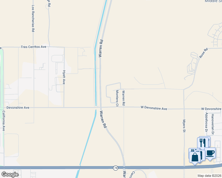 map of restaurants, bars, coffee shops, grocery stores, and more near 5987 Celeste Road in Hemet