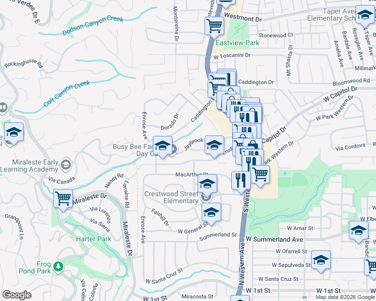 map of restaurants, bars, coffee shops, grocery stores, and more near 1980 Homeworth Drive in Rancho Palos Verdes