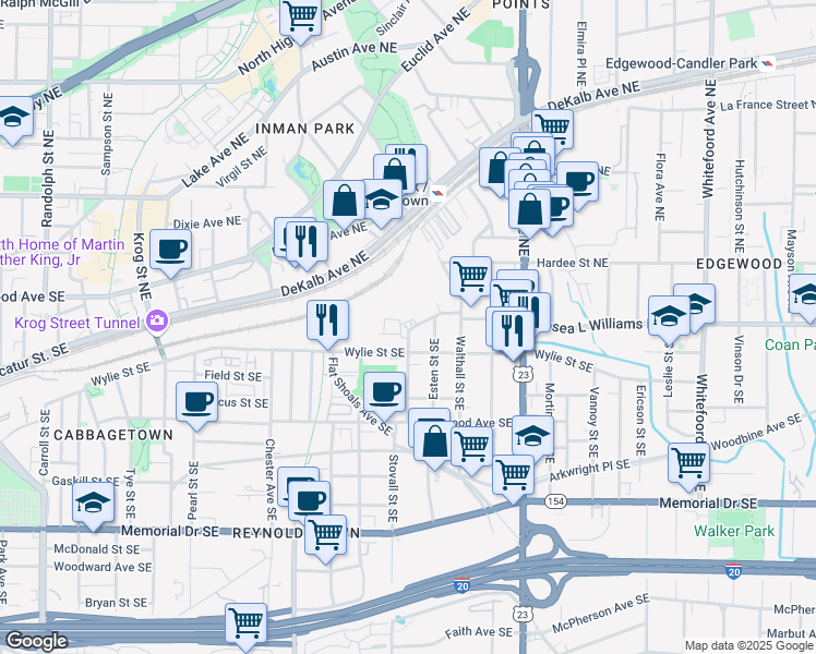 map of restaurants, bars, coffee shops, grocery stores, and more near 60 Moda Lane in Atlanta