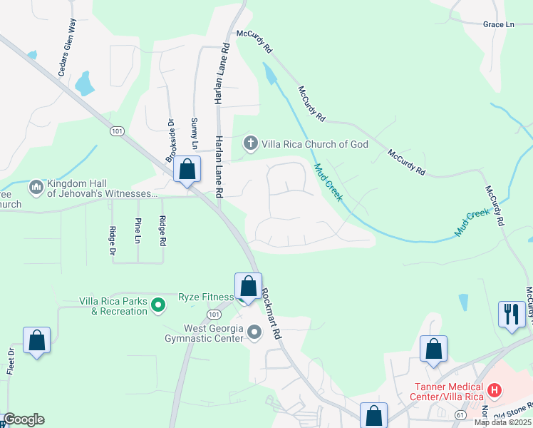 map of restaurants, bars, coffee shops, grocery stores, and more near 1008 Buckeye Lane in Villa Rica