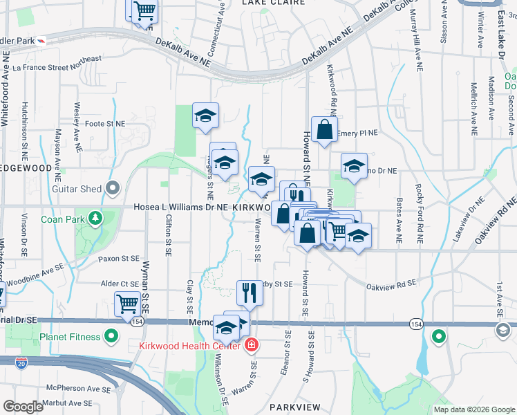 map of restaurants, bars, coffee shops, grocery stores, and more near in Atlanta