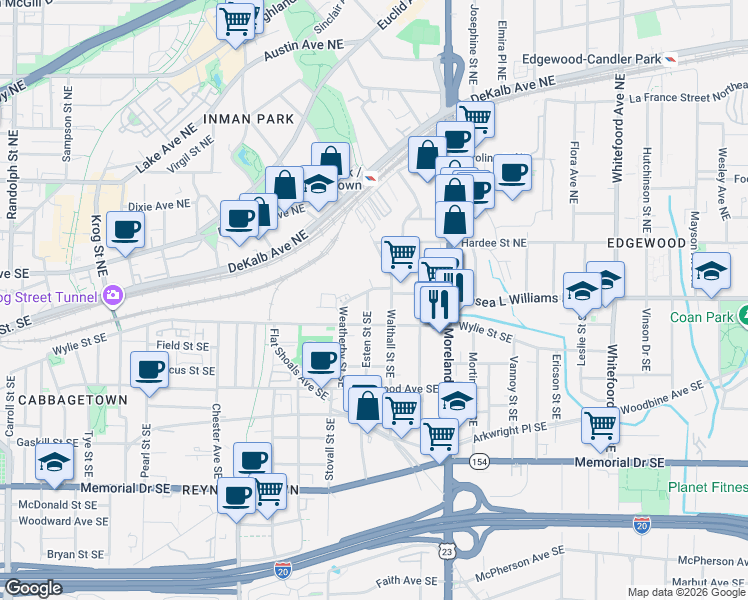 map of restaurants, bars, coffee shops, grocery stores, and more near 26 Esten Street Southeast in Atlanta