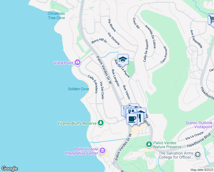 map of restaurants, bars, coffee shops, grocery stores, and more near 67 Paseo Del La Luz in Rancho Palos Verdes