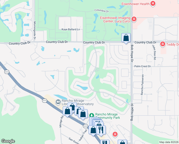 map of restaurants, bars, coffee shops, grocery stores, and more near 8 Cadiz Drive in Rancho Mirage