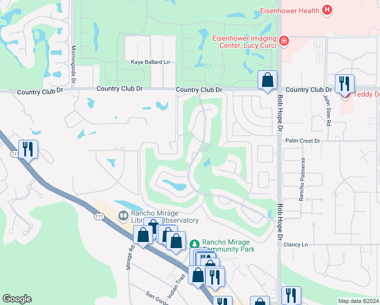 map of restaurants, bars, coffee shops, grocery stores, and more near 8 Cadiz Drive in Rancho Mirage