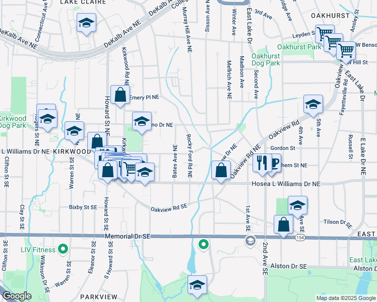 map of restaurants, bars, coffee shops, grocery stores, and more near 2178 Ridgedale Road Northeast in Atlanta