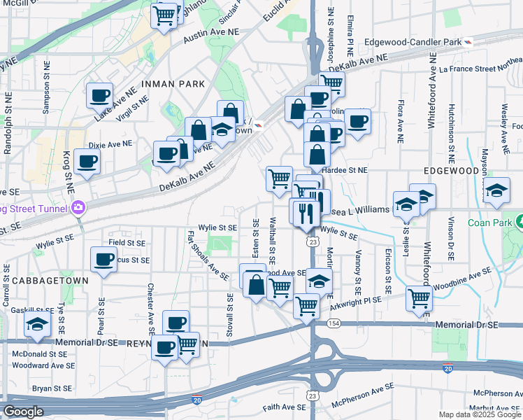 map of restaurants, bars, coffee shops, grocery stores, and more near 26 Esten Street Southeast in Atlanta