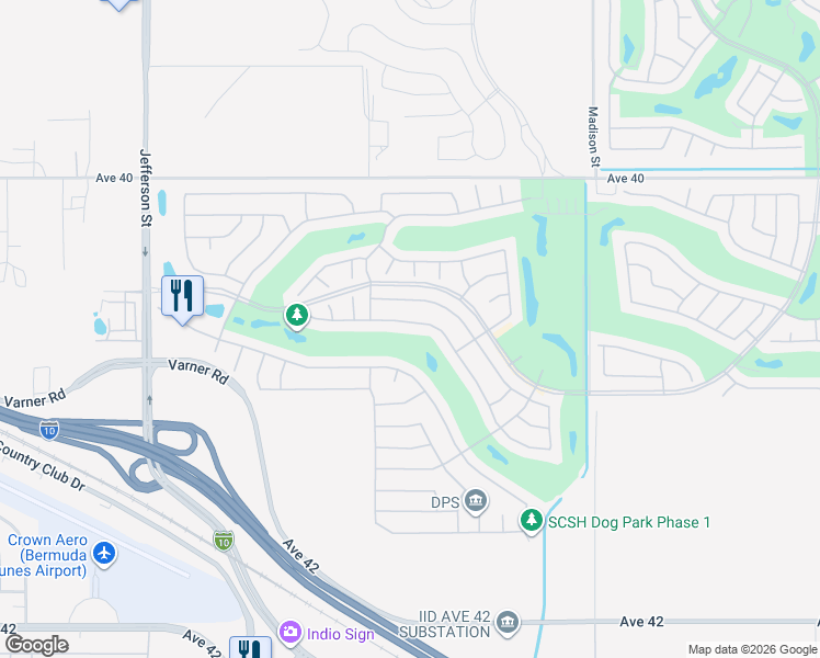 map of restaurants, bars, coffee shops, grocery stores, and more near 80589 Camino San Lucas in Indio