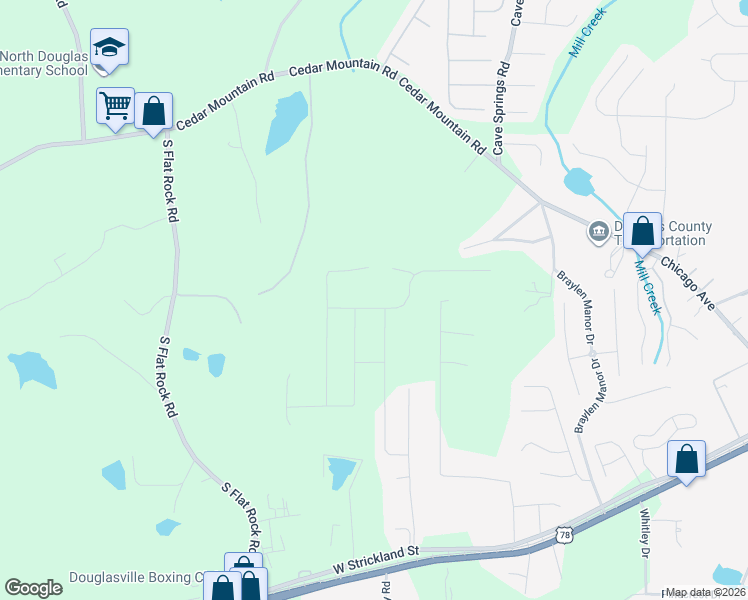 map of restaurants, bars, coffee shops, grocery stores, and more near 8619 Paradise Drive in Douglasville