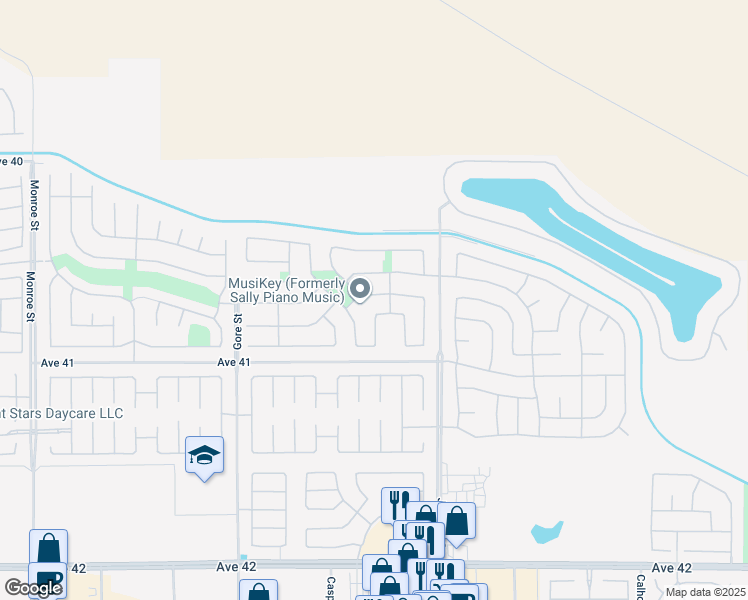 map of restaurants, bars, coffee shops, grocery stores, and more near 82837 Angels Camp Drive in Indio