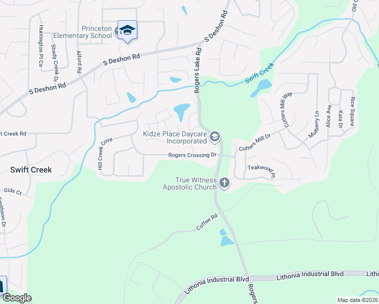 map of restaurants, bars, coffee shops, grocery stores, and more near 1575 Rogers Crossing Drive in Lithonia