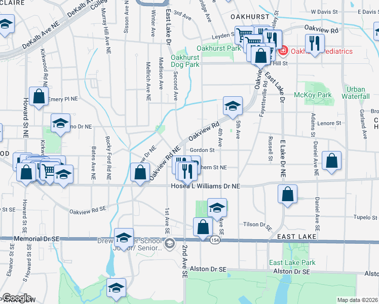 map of restaurants, bars, coffee shops, grocery stores, and more near 616 2nd Avenue Northeast in Decatur