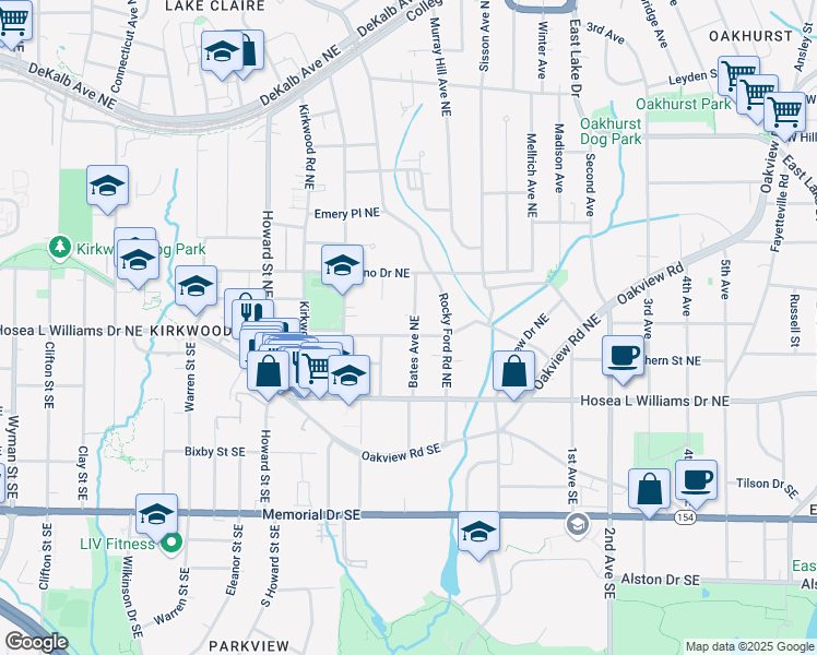 map of restaurants, bars, coffee shops, grocery stores, and more near 54 Bates Avenue Northeast in Atlanta