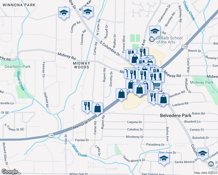 map of restaurants, bars, coffee shops, grocery stores, and more near 1377 Dorothy Drive in Decatur