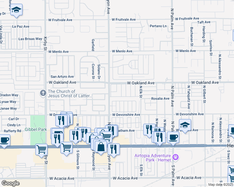 map of restaurants, bars, coffee shops, grocery stores, and more near 332 North Lyon Avenue in Hemet