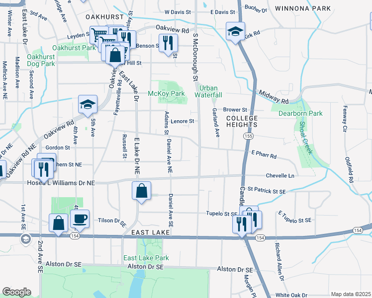 map of restaurants, bars, coffee shops, grocery stores, and more near 67 Lannon Avenue Northeast in Atlanta