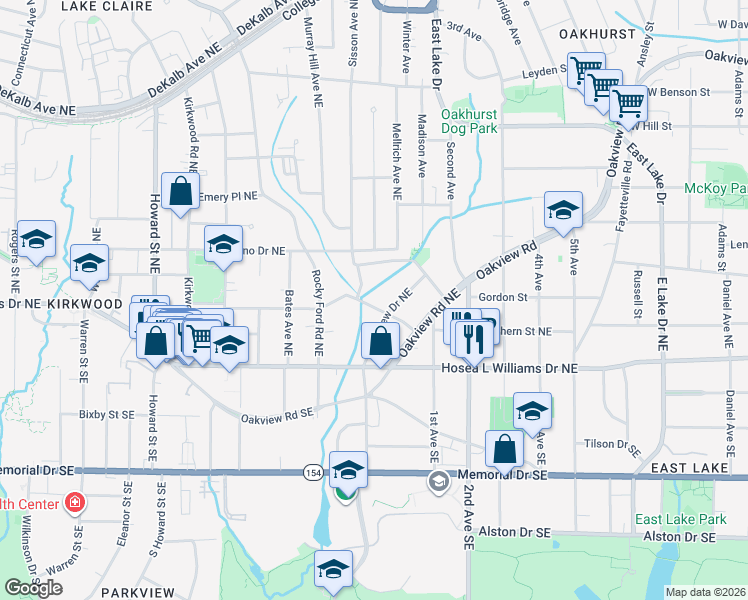 map of restaurants, bars, coffee shops, grocery stores, and more near 2248 Ridgedale Road Northeast in Atlanta