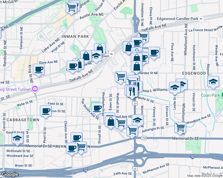 map of restaurants, bars, coffee shops, grocery stores, and more near 26 Esten Street Southeast in Atlanta