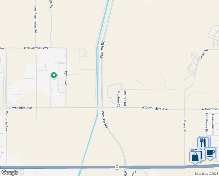 map of restaurants, bars, coffee shops, grocery stores, and more near 6003 Parkside Drive in Hemet