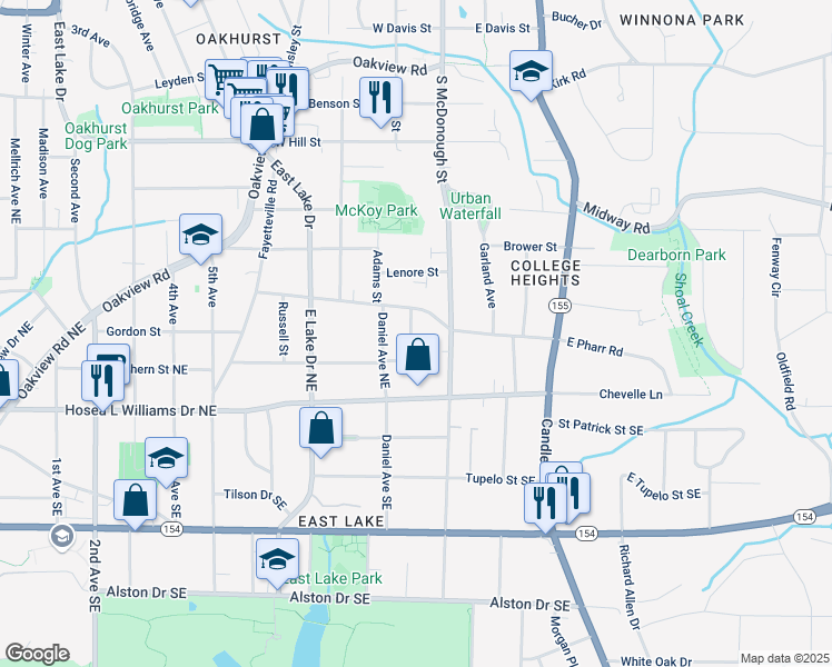 map of restaurants, bars, coffee shops, grocery stores, and more near 67 Lannon Avenue Northeast in Atlanta