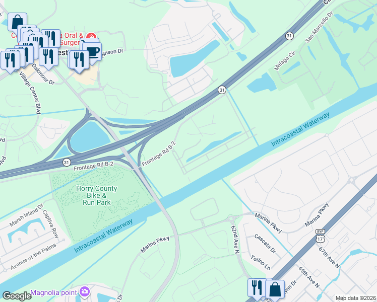 map of restaurants, bars, coffee shops, grocery stores, and more near 484 St.Julian Lane in Myrtle Beach