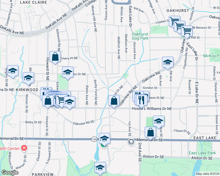 map of restaurants, bars, coffee shops, grocery stores, and more near 2238 Ridgedale Road Northeast in Atlanta