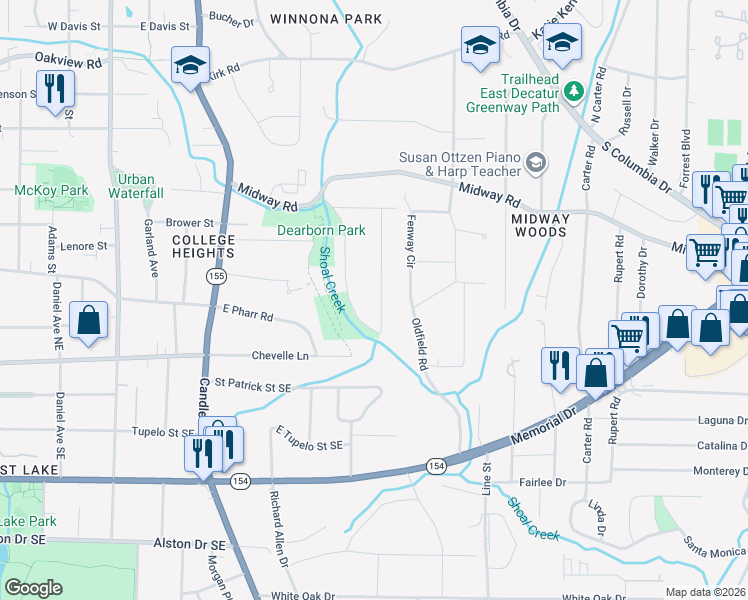 map of restaurants, bars, coffee shops, grocery stores, and more near 1486 Deerwood Dr in Decatur