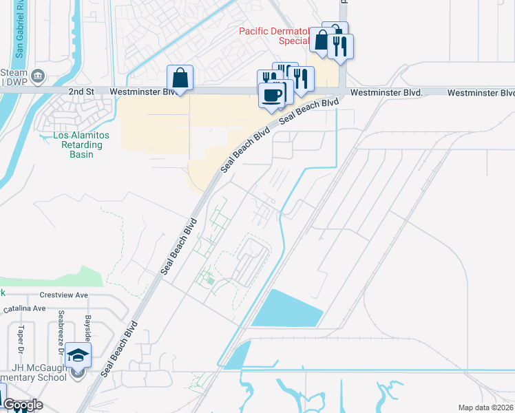 map of restaurants, bars, coffee shops, grocery stores, and more near in Seal Beach
