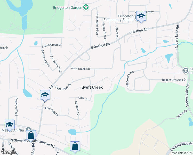 map of restaurants, bars, coffee shops, grocery stores, and more near 6536 Rebecca Lou Lane in Lithonia