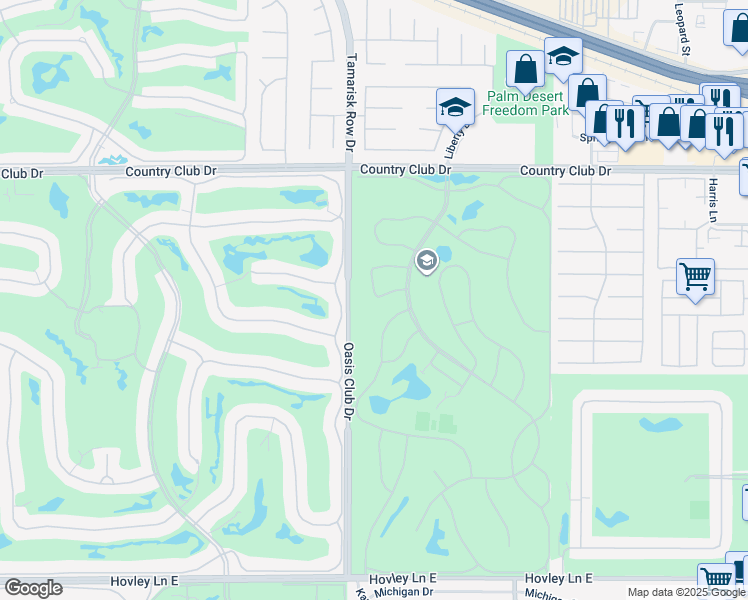 map of restaurants, bars, coffee shops, grocery stores, and more near 40511 Pebble Beach Circle in Palm Desert