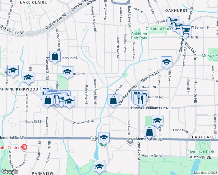 map of restaurants, bars, coffee shops, grocery stores, and more near 2259 Ridgedale Road Northeast in Atlanta