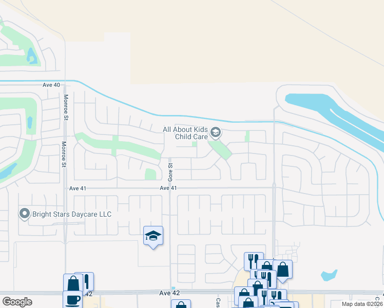 map of restaurants, bars, coffee shops, grocery stores, and more near 82600 Lordsburg Drive in Indio